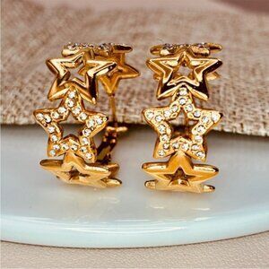 Free People Gold Star Pave CZ Statement Chunky Hoop Earrings